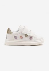 Biało-Złote Buty Sportowe Sneakersy Ozdobione Brokatowymi Sercami Uladwena. Białe buty sportowe dziewczęce Born2be, bez wzorów, z dresówki, bez zapięcia. Za 79.99 zł.
