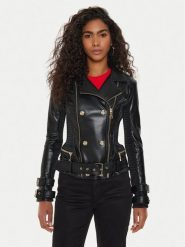 Guess Kurtka skórzana W4YL33 K8S30 Czarny Regular Fit. Czarne kurtki damskie Guess, l, z aplikacjami, z syntetyku, bez kaptura. Za 629.99 zł.