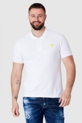 GUESS Biała męska koszulka polo z żółtym logo, Rozmiar M. Białe koszulki polo męskie Guess, m, z aplikacjami, bez ramiączek. W wyprzedaży za 159.99 zł.