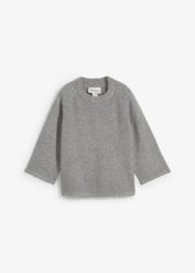 Koszulka z dzianiny oversize. Szare bluzki damskie bonprix, bez wzorów, z dzianiny, bez kołnierzyka, bez ramiączek. Za 64.99 zł.