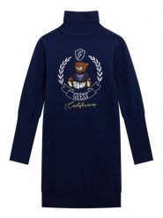 Guess Sukienka dzianinowa J5BK21 Z3GS0 Granatowy Regular Fit. Niebieskie sukienki dla dziewczynek Guess, z aplikacjami, z dzianiny, bez ramiączek. Za 229.99 zł.