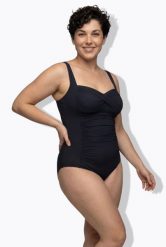 Damski Strój kąpielowy drapowanie drobna faktura miękkie miseczki. Czarne kostiumy jednoczęściowe damskie Ulla Popken, plus size, bez wzorów, z elastanu, plus size, do pływania. Za 191.99 zł.