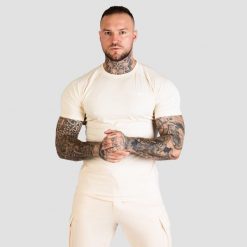 Koszulka męska fitness slim piaskowa TRN. Białe koszulki sportowe męskie GYMBEAM, m, bez wzorów, z bawełny, bez kołnierzyka, bez ramiączek, na fitness i siłownię. Za 72.90 zł.