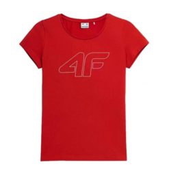 Koszulka Damska 4F. Czerwone koszulki sportowe damskie 4f, bez wzorów, bez kołnierzyka, bez ramiączek. Za 66.99 zł.