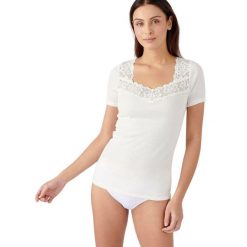 Koszulka damska Damart Thermolactyl. Białe koszulki sportowe damskie DAMART, bez wzorów, ze skóry, bez kołnierzyka, bez ramiączek. Za 183.50 zł.