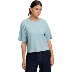 Damskie T shirt Puma Ess Elevated Relaxed Tee. Niebieskie t-shirty damskie Puma, s, bez wzorów, z bawełny, bez kołnierzyka. Za 190.00 zł.