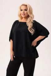 Czarna kimonowa bluzka Gabi PLUS SIZE XXL JESIEŃ. Czarne bluzki damskie Moda Size Plus Iwanek, plus size, bez wzorów, z elastanu, eleganckie, z asymetrycznym kołnierzem, plus size, bez ramiączek. Za 199.90 zł.