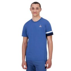 Koszulka Le Coq Sportif Heritage SP N°1. Niebieskie koszulki sportowe męskie le coq sportif, m, bez wzorów, bez kołnierzyka, bez ramiączek. Za 164.65 zł.