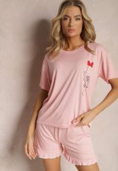 Różowy Komplet Piżamowy Szorty Wykończone Falbanką i Koszula z Nadrukiem Tyrvea. Czerwone koszule nocne damskie Renee, xl, bez wzorów. Za 44.99 zł.
