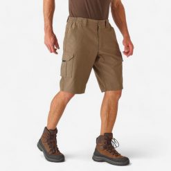 Bermudy outdoor Solognac 500. Brązowe krótkie spodenki sportowe męskie SOLOGNAC, l, bez wzorów, z bawełny, outdoorowe. Za 79.99 zł.