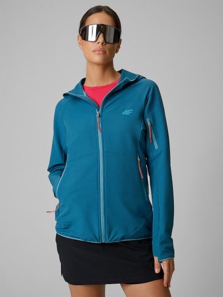 Kurtka softshell wiatroodporna damska 4F 4FRSS26TSOFF645. Zielone kurtki damskie 4f, s, bez wzorów, z elastanu, z kapturem. Za 172.99 zł.