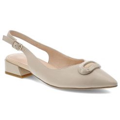 Sandały damskie S.Barski, cholewka ze skóry naturalnej z odkrytą piętą na niskim stabilnym obcasie z regulowanym paskiem i subtelną ozdobą, beżowe, C. Brązowe klapki damskie S.BARSKI, z aplikacjami, ze skóry, bez obcasa, na obcasie, bez zapięcia. Za 309.00 zł.