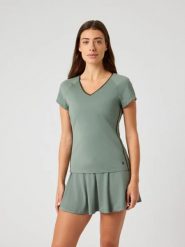 Bjorn_borg ACE V NECK T-SHIRT damska AGAVE GREEN. Zielone t-shirty damskie Björn Borg, s, bez wzorów, sportowe, bez kołnierzyka. Za 247.00 zł.