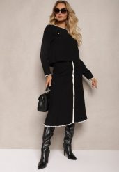 Czarny Komplet z Wiskozą Spódnica z Guzikami Sweter Ozdobiony Kieszonkami Melotha. Czarne spódnice damskie Renee, na zimę, bez wzorów, z dzianiny. Za 159.99 zł.