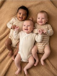 Bawełniane body w paski 3 pack - kremowy. Białe body niemowlęce Sinsay, bez wzorów, z bawełny, bez ramiączek. Za 39.99 zł.