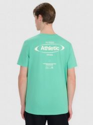 4F T-shirt regular z nadrukiem męski - zielony L. Zielone koszulki sportowe męskie 4f, l, bez wzorów, z bawełny, klasyczne, bez kołnierzyka. W wyprzedaży za 39.99 zł.