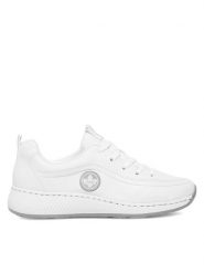Rieker Półbuty N5504-80 Biały. Białe półbuty damskie Rieker, bez wzorów, z materiału, bez obcasa, na obcasie, bez zapięcia. Za 219.99 zł.