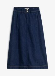 Spódnica dżinsowa midi. Niebieskie spódnice damskie bonprix, bez wzorów, midi. Za 124.99 zł.