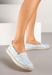 Jasnoniebieskie Plecione Espadryle Vices z Kwiatowym Motywem z Ażurowymi Wycięciami Honavia. Niebieskie espadryle damskie Renee, w ażurowe wzory, z jeansu, bez obcasa, bez zapięcia. Za 44.99 zł.