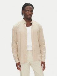 Lindbergh Koszula 30-203344B Beżowy Relaxed Fit. Brązowe koszule męskie Lindbergh, m, bez wzorów, ze lnu, bez kołnierzyka, bez ramiączek. Za 159.99 zł.