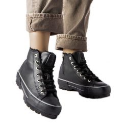 Czarne ocieplane trampki Big Star MM274039. Czarne trampki i tenisówki damskie bez wzorów, eleganckie, przed kolano, bez zapięcia. Za 243.83 zł.