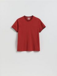 T-shirt regular z merceryzowaną bawełną - czerwony. Czerwone t-shirty męskie Reserved, l, bez wzorów, z bawełny, bez kołnierzyka. Za 79.99 zł.