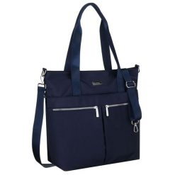 Granatowa, jednokomorowa shopperka damska z poliestru wyposażona w dopinany, regulowany pasek Peterson PTN CTY-19. Torebki do ręki damskie Peterson, bez wzorów, bez dodatków. Za 89.99 zł.