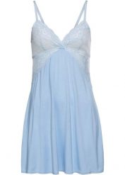 Koszulka nocna z wiskozy. Niebieskie koszule nocne damskie bonprix, z aplikacjami, z koronki. Za 99.99 zł.