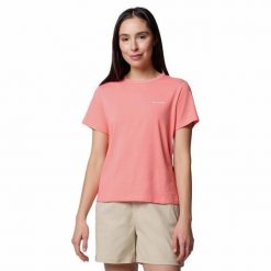 Koszulka damska Columbia Sun Trek Short Sleeve II Tee z krótkim rękawem. Czerwone koszulki sportowe damskie Columbia, l, bez wzorów, bez kołnierzyka, bez ramiączek. Za 100.16 zł.