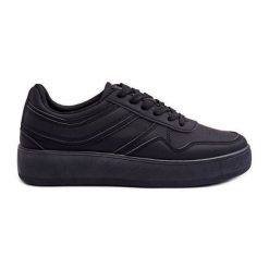 PE1 Buty Sportowe Damskie Na Platformie Czarne Pudina. Czarne obuwie sportowe damskie bez wzorów, ze skóry. Za 166.32 zł.