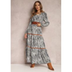 Szara Sukienka z Gumką w Pasie Nossi. Szare sukienki damskie Renee, l, bez wzorów, z materiału, boho, bez kołnierzyka, bez ramiączek, maxi. Za 119.99 zł.