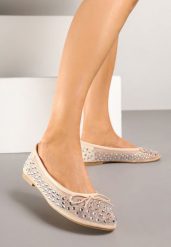 Beżowe Siateczkowe Balerinki Zdobione Cyrkoniami i Kokardką Revia. Brązowe baleriny damskie Renee, z aplikacjami, z jeansu, eleganckie, bez obcasa. Za 59.99 zł.