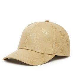 Czapka z daszkiem Guess. Brązowe czapki i kapelusze damskie Guess, z aplikacjami. Za 129.99 zł.