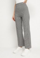 Czarno-Białe Szerokie Spodnie z Bawełną i Wysokim Stanem w Kratę Alisottia. Czarne spodnie sportowe damskie Born2be, l, bez wzorów, z bawełny. Za 49.99 zł.