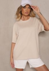 Jasnobeżowy Basicowy T-shirt z Bawełny Meranissea. Brązowe bluzki damskie Renee, bez wzorów, z bawełny, bez kołnierzyka. Za 44.99 zł.