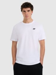 4F T-shirt regular gładki męski - biały XL. Białe t-shirty męskie 4f, m, bez wzorów, bez kołnierzyka. Za 49.99 zł.