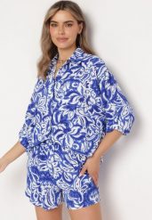 Granatowy Dwuczęściowy Komplet Koszula z Regulowanym Rękawem Szorty z Gumką w Pasie Bellagrace. Niebieskie koszule damskie Born2be, na lato, l, bez wzorów, z materiału, klasyczne, bez kołnierzyka, bez ramiączek. Za 99.99 zł.