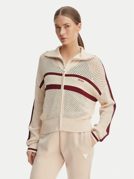 Guess Bluza V6GR08 Z0729 Beżowy Regular Fit. Brązowe bluzy damskie Guess, s, z aplikacjami, z wiskozy, bez kaptura. Za 362.99 zł.