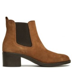 Sztyblety Tamaris. Brązowe botki damskie Tamaris, bez obcasa, na płaskiej podeszwie, bez zapięcia. Za 289.99 zł.