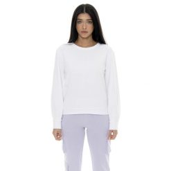 Bluza z bawełna na outdoor na co dzień. Białe bluzy damskie LEONE 1947 APPAREL, bez wzorów, z bawełny, bez kaptura. W wyprzedaży za 134.57 zł.