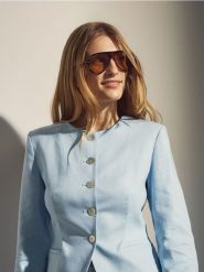 Marynarka z lnem - jasnoniebieski. Niebieskie żakiety damskie Reserved, l, bez wzorów, z tkaniny. Za 179.99 zł.