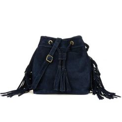 Hobo bag skórzany boho BELIMORE W03 granatowy. Niebieskie torby na ramię damskie bez wzorów, ze skóry, boho, duże, zamszowe, bez dodatków. Za 159.49 zł.