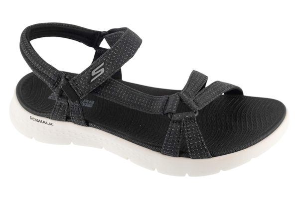 Sandały damskie, Go Walk Flex Sandal - Sublime. Czarne sandały damskie Skechers, bez wzorów, z materiału, bez obcasa, bez zapięcia. Za 229.99 zł.