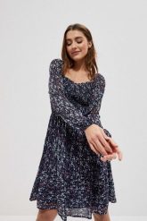 Wzorzysta sukienka granatowa. Niebieskie sukienki damskie MOODO, na co dzień, xs, bez wzorów, z gumy, boho, bez kołnierzyka, bez ramiączek, rozkloszowane. W wyprzedaży za 31.99 zł.