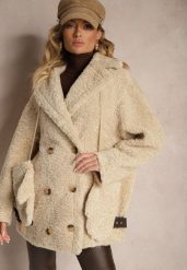 Jasnobeżowa Dwurzędowa Kurtka Futerkowy Płaszcz z Dodatkowymi Rękawiczkami Hetirra. Brązowe kurtki damskie Renee, l, bez wzorów, z jeansu, bez kaptura. Za 339.99 zł.