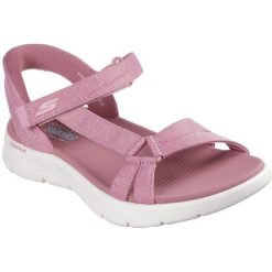 Sandały Skechers Go Walk Flex Sandal, Kobiety. Czerwone klapki damskie Skechers, bez wzorów, bez obcasa, bez zapięcia. Za 390.00 zł.