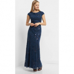 Tiulowa sukienka maxi z haftem. Niebieskie sukienki damskie Orsay, z haftami, z dzianiny, z krótkim rękawem. Za 229.99 zł.