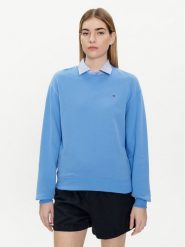 Tommy Hilfiger Bluza Flag WW0WW41246 Niebieski Regular Fit. Niebieskie bluzy damskie Tommy Hilfiger, m, bez wzorów, z bawełny, bez kaptura. Za 239.99 zł.