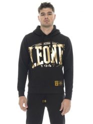 Męska zimowa bluza z kapturem z dużym złotym logo Leone 1947. Czarne bluzy męskie LEONE 1947 APPAREL, m, bez wzorów, z bawełny, z kapturem, na fitness i siłownię. Za 324.17 zł.