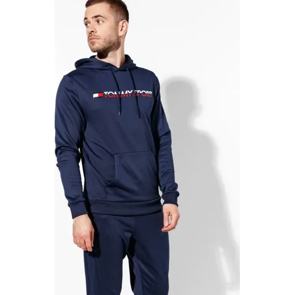 Tommy Sport Bluza Z Kapturem Vertical Logo , granatowy, rozmiar XL. Niebieskie bluzy męskie Tommy Hilfiger, m, bez wzorów, z materiału, z kapturem, na fitness i siłownię. W wyprzedaży za 219.99 zł.